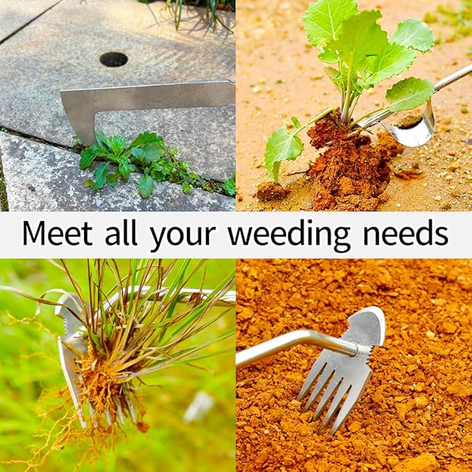 2026 Weed Puller Tool, 3 Pack New Garden Stainless Steel Weeder Tool Hand Weeder Tool,Multi-Purpose Weed Remover Tool Weeding Tools for Gardening(Rubber Handle)