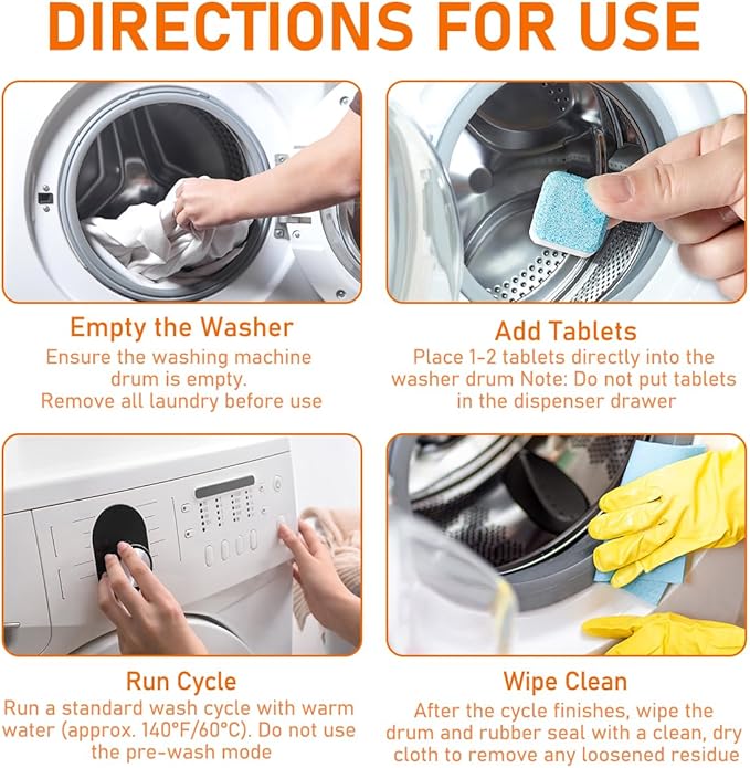 Washing Machine Cleaner Tablets 24 Pack, Deep Removes Residue, Grime and Odors,Washer Machine Cleaner for Front and Top Loader Washer Machines,6 Month Supply (2 PACK)