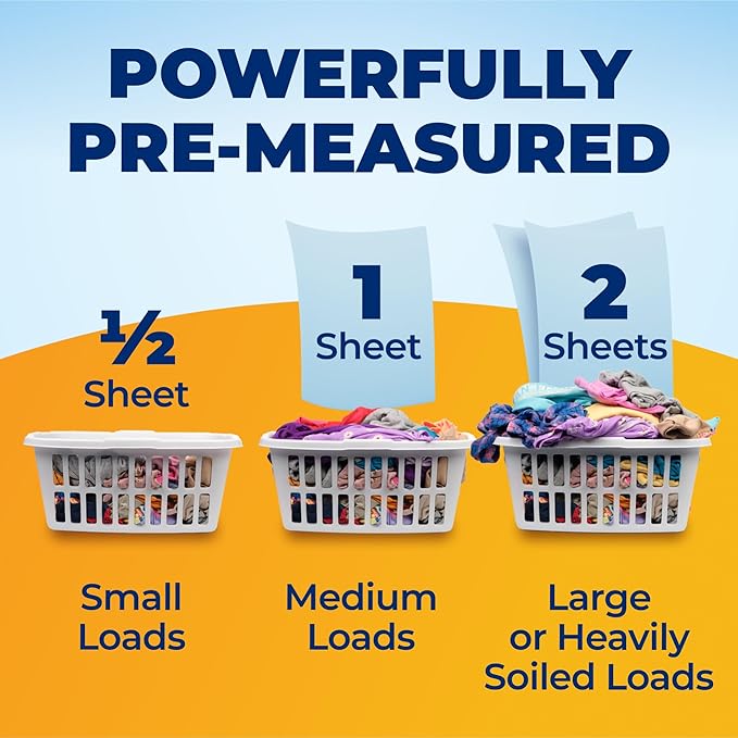 ARM & HAMMER Power Sheets Laundry Detergent, Fresh Breeze Scent, No Mess, Lightweight and Travel-Friendly, 35 Count, Up to 70 Small Loads