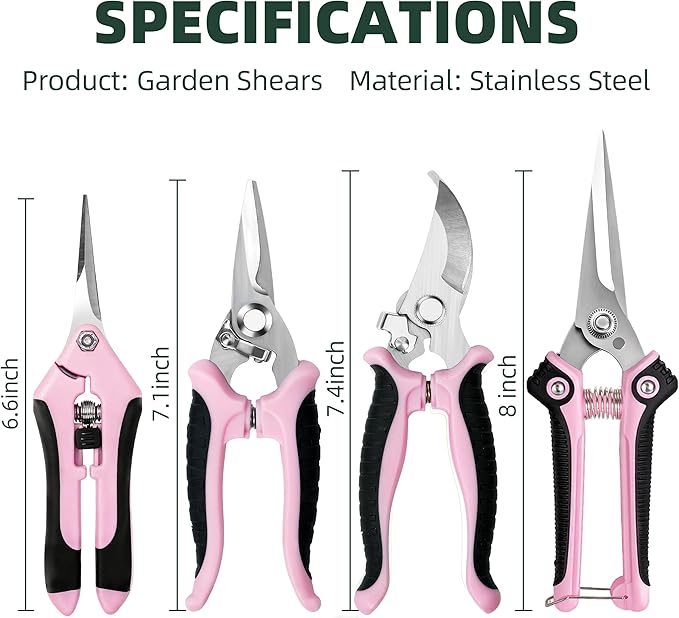 4 Pack Garden Pruning Shears, Stainless Steel Garden Shears, Gardening Shears, Garden Scissors, Clippers, Pruning Snips, Pruning Shears for Gardening Tools (Pink)