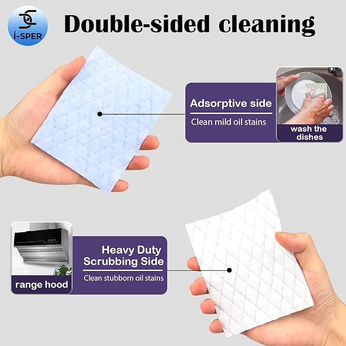 24 Pack Light Scouring Pad with Foam, Triple Cleaning Scrub Pad Singles Heavy Duty Household Non-Scratch Abrasive Hand Pad Multi Surface Magic Sponge Eraser Sheets for Home Surfaces Indoor Cleaning