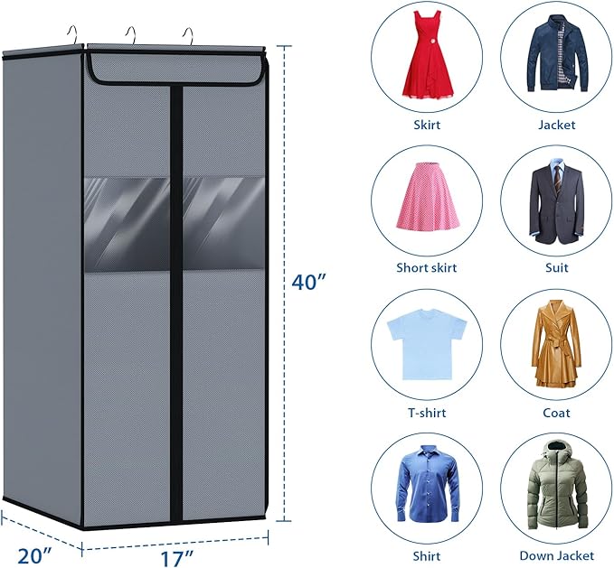 Zilink Garment Bags for Clothes Storage 40" Suit Bags for Closet Storage with Clear Window Space Saving Hanging Garment Bag for Suits, Shirts, Short Skirts, Grey, 2-Pack