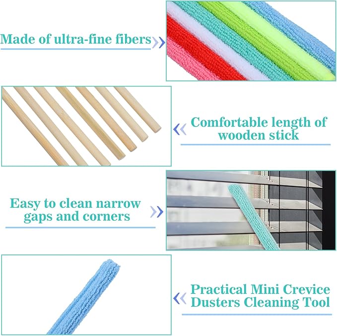 14 Pcs Microfiber Detail Duster Sticks,Small Dust Brush for Tight Spaces,Disposable Crevice Cleaning Tool,Microfiber Mini Fan Cleaner Duster for Vent,Window,Car,Home & Office