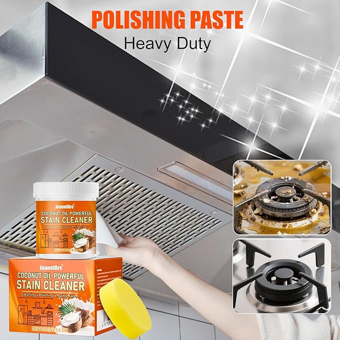 JoanofArc Multi-Purpose Powerful Cleaner for Kitchen, 100g Coconut Oil Cleaning Paste, Heavy Duty Degreaser-Paste, Coconut Oil Polishing Cleaner, Deep Cleaning Stain Remover for Kitchen Appliance