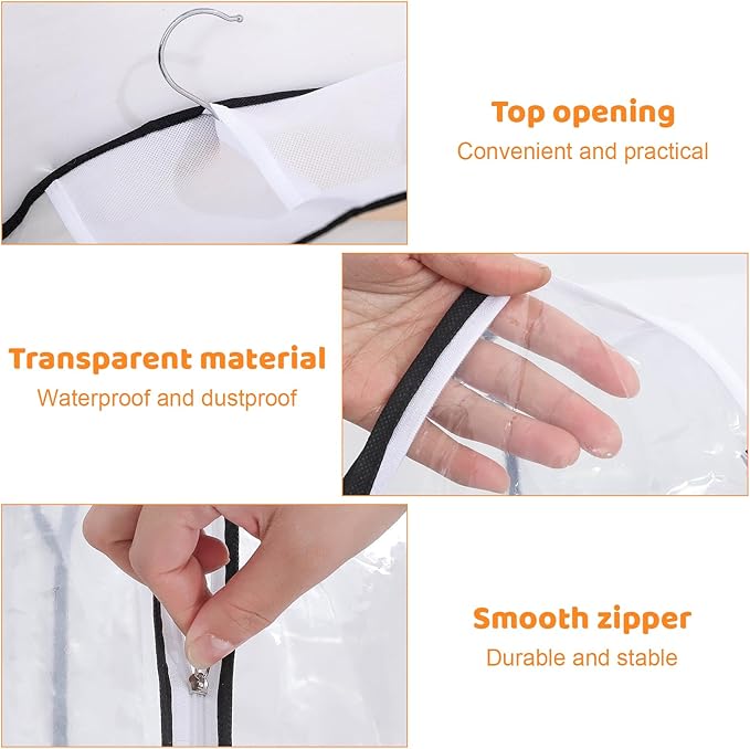 Dntorx 4 Pack Full Clear Garment Bags with Side Zipper, 40&60" Clothes Covers with 10" Gusset, Transparent Hanging Suit & Coat Covers for Closet Storage, Jackets, Dresses, Windbreakers