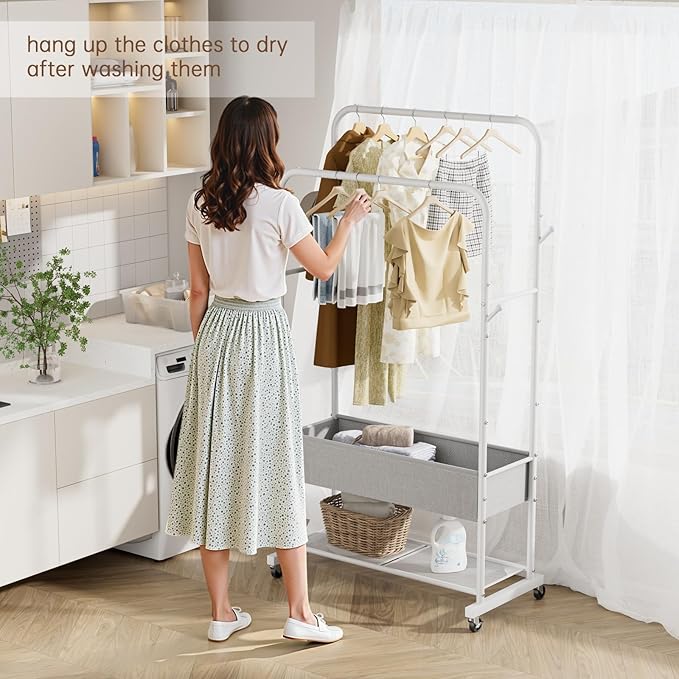 Golpart Clothes Garment Coat Rack Drying Clothing Racks Metal Freestanding for Hanging Clothes Portable Closet for Laundry Bedroom White