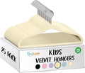 TechZoo 25 Premium Kids Velvet Hangers - 14" Non-Slip Clothes Hangers for Kids & Preteens - Ultra Slim, Space-Saving, Strong & Durable Hangers with 360° Swivel Hook - Beige