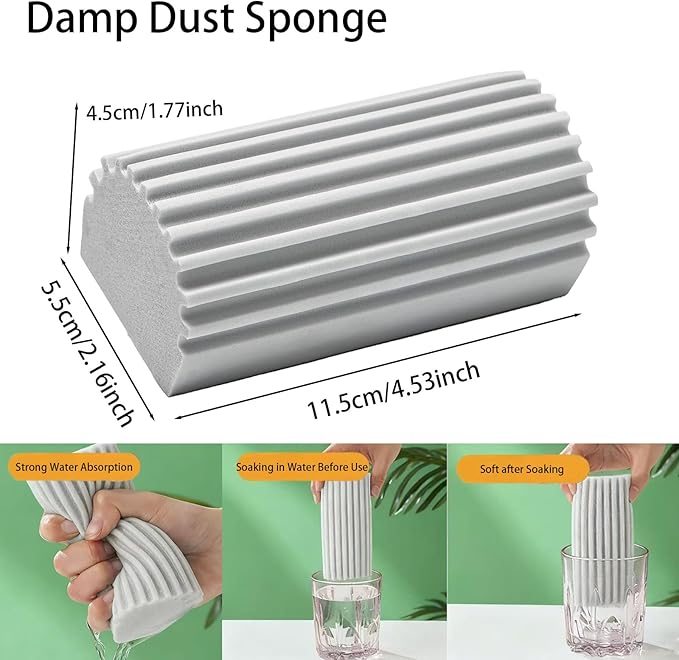 Damp Clean Duster Sponge 2 Pack Household Cleaning Sponges Reusable Dusting Sponge for Brushing Blind Glass Vents Window Mirrors Baseboards