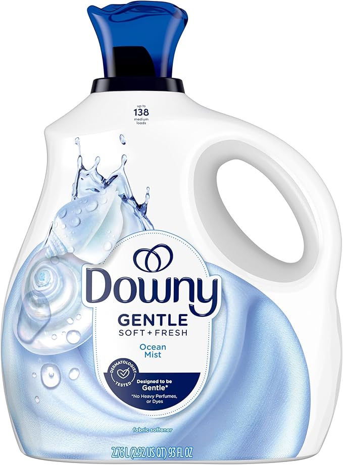Downy Gentle Soft + Fresh Fabric Softener Liquid, Ocean Mist Scent, 93 FL OZ, 138 loads, Liquid Fabric Softener Designed to be Gentle on Skin