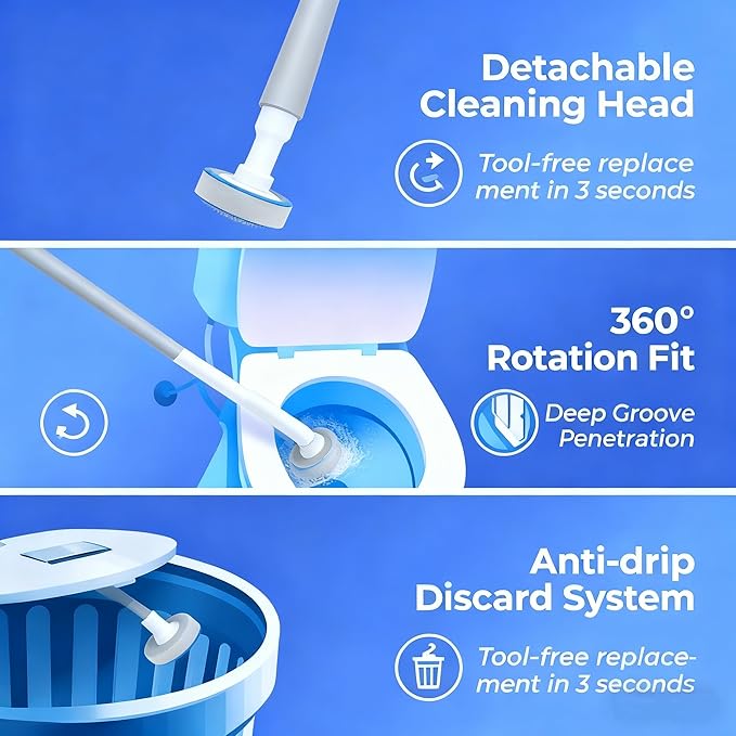 30 Ct Toilet Bowl Wand Refills - Disposable Scrub Pads 5X Cleaning Power Disinfecting Replacement Heads Compatible with Most Toilet Wand Systems Multi-Surface Bathroom Cleaner for Toilet Sink Bathtub