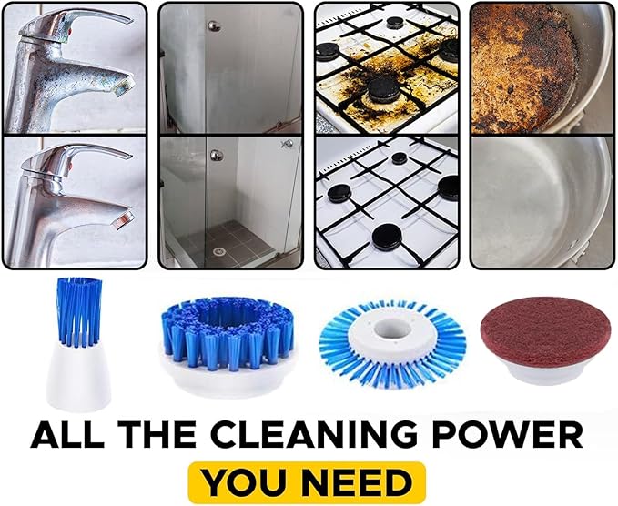 RICHOOSE Cordless Electric Spin Scrubber with 6 Brush Heads & 2 Rechargeable Batteries, Power Scrubber for Shower Tile Grout Tub Bathroom Cleaning, IPX7 Waterproof Handheld Scrubber