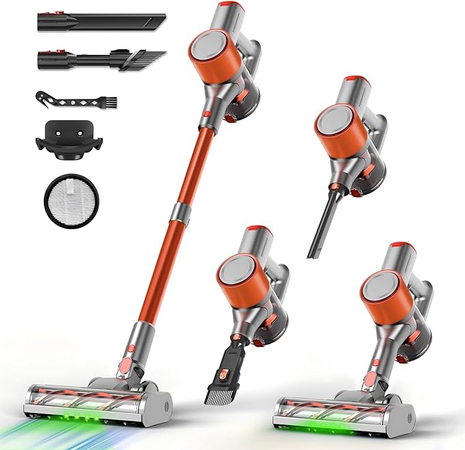 Cordless Stick Vacuum Cleaner - Lightweight Handheld Vacuum with Self Standing, Removable Battery with 45min Running Time, Anti-tangle Wireless Vacuum for Home Pet Hair/Hardwood Floor/Carpet OB
