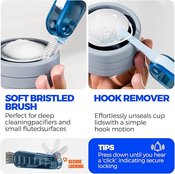 6 Pack Holikme 4 in 1 Cup Lid Cleaning Brush Set with 3 Straws, Multifunctional Bottle Brush, Silicone Cup Lid Gap Cleaner, Durable Bristle Crevice Cleaning Brush, Navy