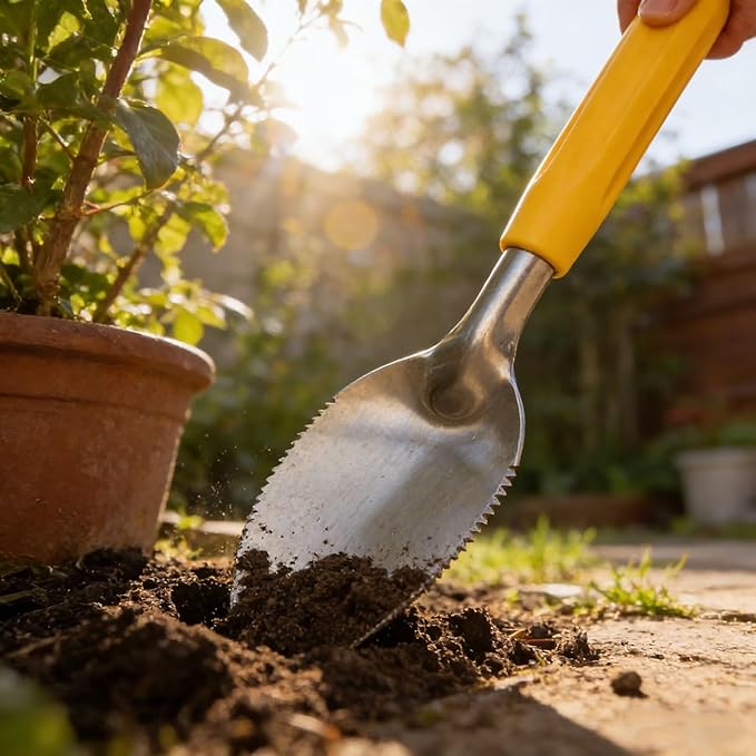 9" Small Weeding Trowel with Serrated Edge, Stainless Steel Digging Trowel Garden Shovel with Good Grip Handle for Digging, Planting, and Loosening Soil Potted Plants