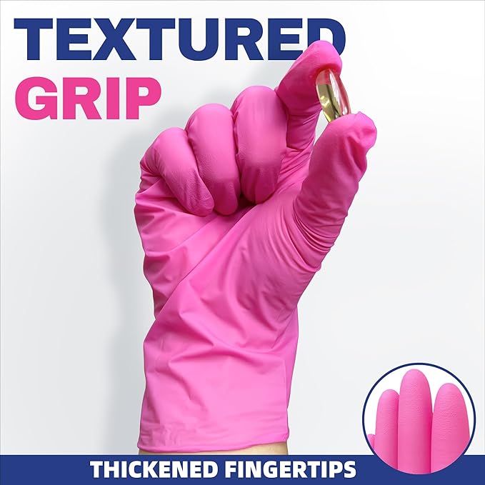 Beastek Nitrile Disposable Exam Gloves, 4Mil 100Ct Powder-Free Latex-Free Food-Safe for Cooking Medical Esthetician, Hot Pink