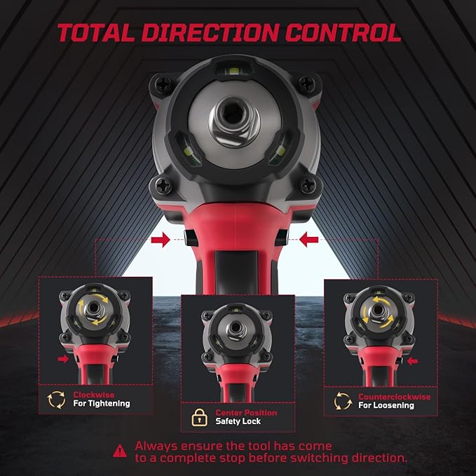 Cordless Impact Wrench1/2 Inch, 600N. M/450Ft-lbs Power Impact Gun Kit, High Torque Electric Impact Driver for Car RV Tire,LED Light,4.0Ah Battery,Car/DIY Furniture/Home,Power tools,Red Toolbox