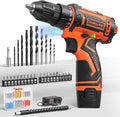 Cordless Drill Set,12V Power Drill Driver 3/8" Keyless Chuck with 92 Acessories, Built-in LED Light, 25+1 Position, Electric Drill for Home DIY Projects (Orange)