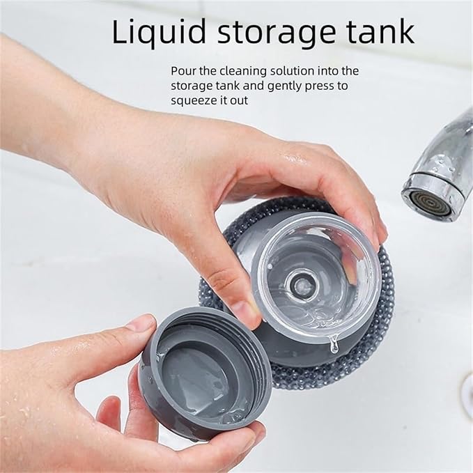 Soap Dispensing Dish Brush Cleaning Steel Wool Scrubber for Dishes Pans Kitchen Sink Bathtub Tile and Household