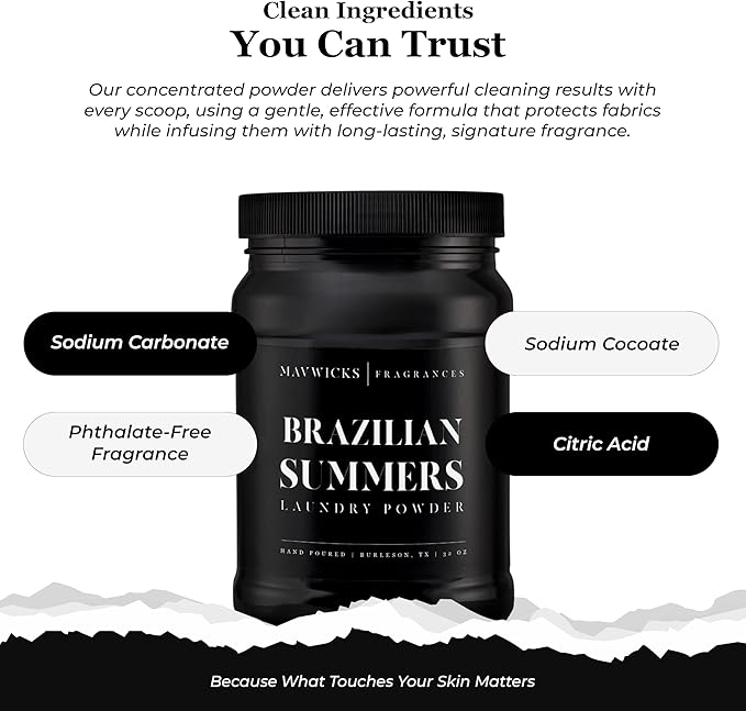 Luxury Laundry Detergent Powder (Brazilian Summers) 32 Oz – Concentrated for Tough Stains and Odors, For All Washing machine types – Gentle on Fabrics