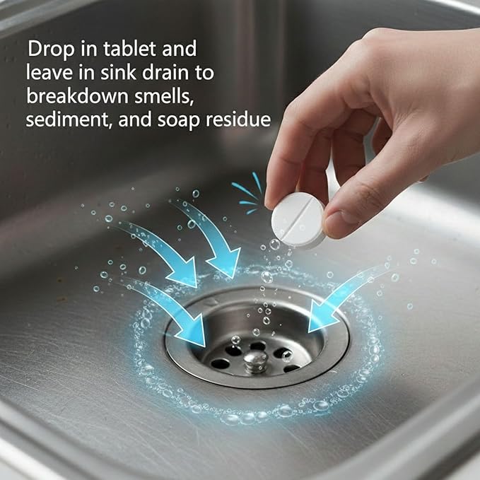 Drain, Toilet & Garbage Disposal Cleaning Tablets (10ct) – Powerful Deodorizing & Cleaning Tablets for Kitchen Sinks, Showers & Bathroom Drains – Non-Corrosive & Safe for Septic Systems