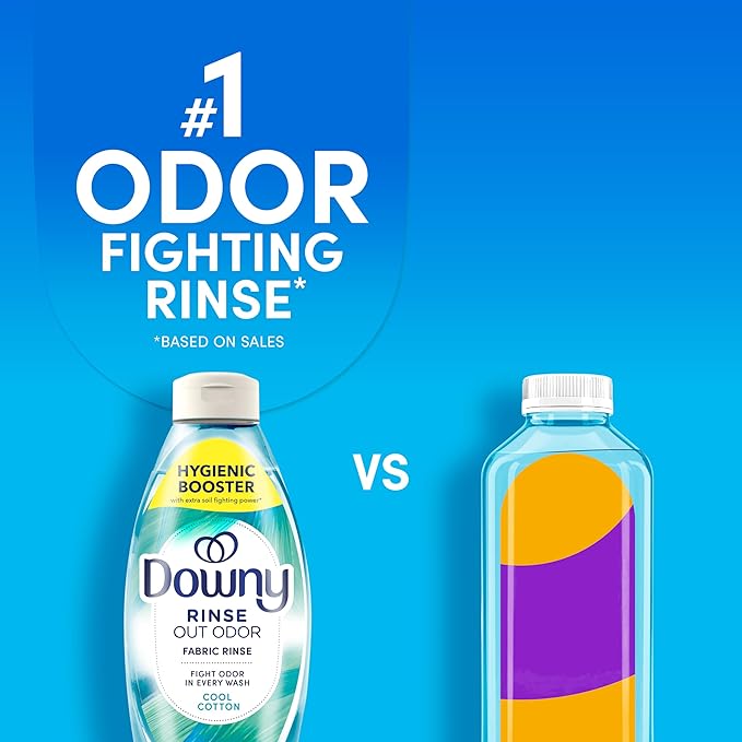 Downy Rinse Laundry Odor Remover, Cool Cotton Scent, 48 fl oz, Fabric Softener And Laundry Odor Removal Rinse, Fights Odors At The Source, HE Compatible