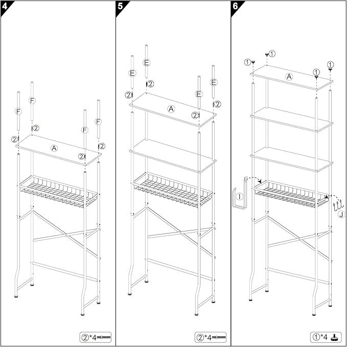Mlinavn Over-The-Toilet Storage Rack, 4-Tier Bathroom Organizer Shelf Over Toilet with Adjustable Shelf and Basket, Freestanding Space Saver Bathroom Shelves Above Toilet for Room (Black)