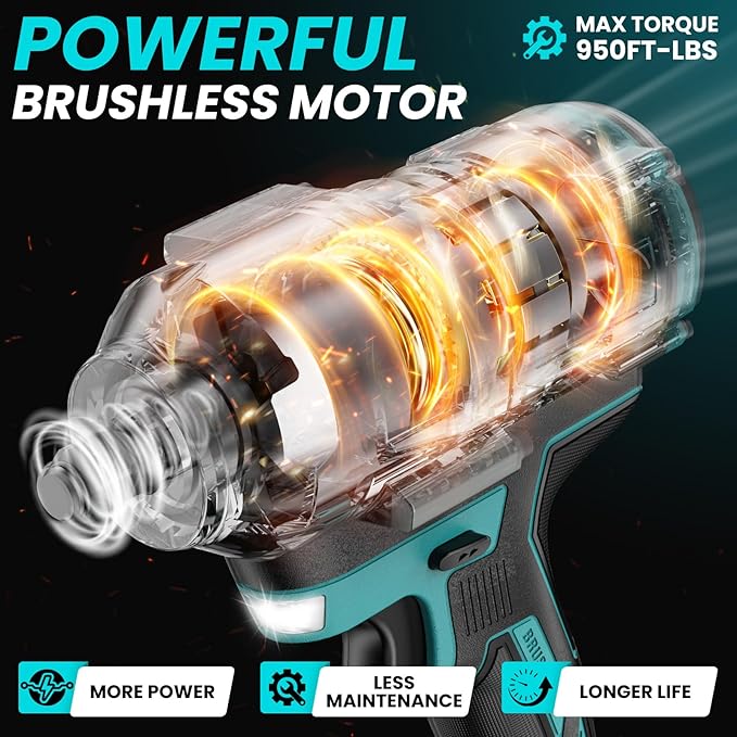 Cordless Impact Wrench 1/2 inch for Makita 18V Battery, Impact Wrench 1360N.m(950Ft-lbs) High Torque Brushless Electric Impact Gun, Power Impact Driver with 3-Mode Speed, LED Work Light(no battery)