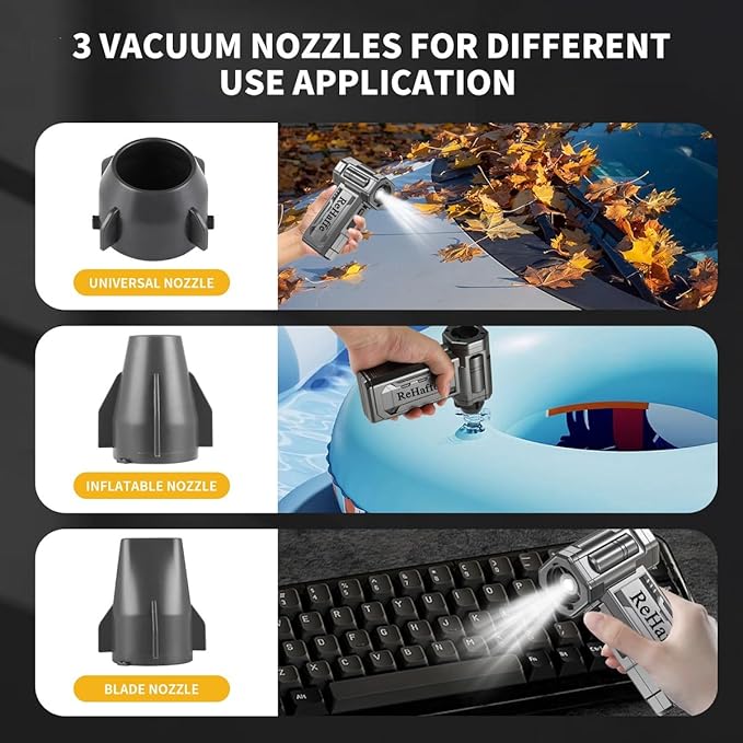 Compressed Air Duster - 130000RPM Mini Cordless Electric Duster with 2 Rechargeable Batteries, 4-Speed Adjustable with LED Light & 3 Nozzles Air Dust Blower for Computer Keyboard/Car/Home/Outdoor