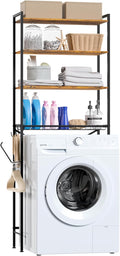 Laundry Room Storage Shelf & Organizer, 4 Tier Over Metal Washer and Dryer Shelves, Washing Machine Shelf, Adjustable Height & Feet, Bathroom Space Saver Shelf, 23.8”W x 9.9”D x 68.1”H, Black