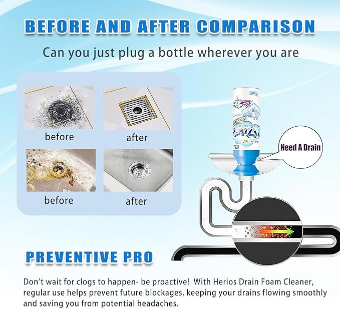 Drain Foam Cleaner, Sink Drain Cleaner, Foam Drain Cleaner, Hair Drain Clog Remover, Foaming Drain Cleaner for Kitchen Drain, Sinks, Tubs (1-Pack, 1, Count)
