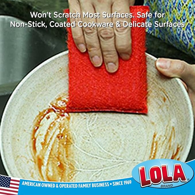 LOLA Scruffy Jumbo Scouring Pad, 6 Pack, eusable Cleaning Pads, Wire Cloth w/Foam Sponge Core, Won't Scratch Most Surfaces, Assorted Colors