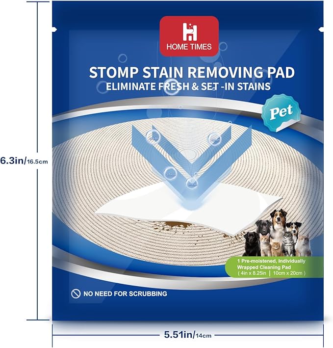 Home Times Carpet Cleaning Wet Wipes, Pet Lifting Pads + Oxy for Stain Removal on Carpet & Area Rug Cleaning, 10 Count(Pack of 1)