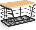 ALOCEO Small Wall Basket, Stainless Steel Adhesive Cabinet Door Organizer with Bamboo Top for Kitchen, Cabinet, Pantry, Black
