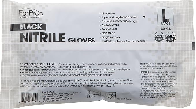 ForPro Disposable Nitrile Gloves, Chemical Resistant, Powder-Free, Latex-Free, Non-Sterile, Food Safe, 4 Mil