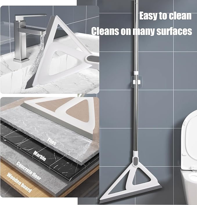 Multifunction Silicone Broom，Squeegee Broom Sweeping Water and Pet Hair，Rubber Broom Sweeper for Floor Bathroom Kitchen Shower，Rugs，Glass Windows（White）