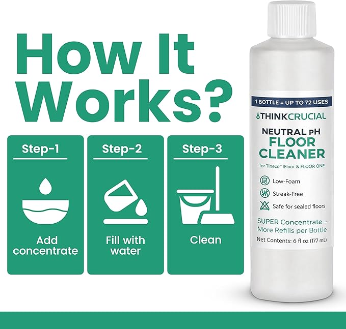 Think Crucial 72x Uses SUPER Concentrate Compatible with Tineco® iFloor & FLOOR ONE (S3/S5/S6) – 6 oz Neutral pH Multi-Surface Floor Cleaning Solution