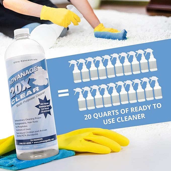 Advanage 20X All Purpose Cleaner Concentrate - The Wonder Cleaner Unscented for All Surfaces Around Bathroom, Kitchen, Oil and Grease | Multi Purpose Cleaner for Household Cleaning Solution | 32 Fl Oz