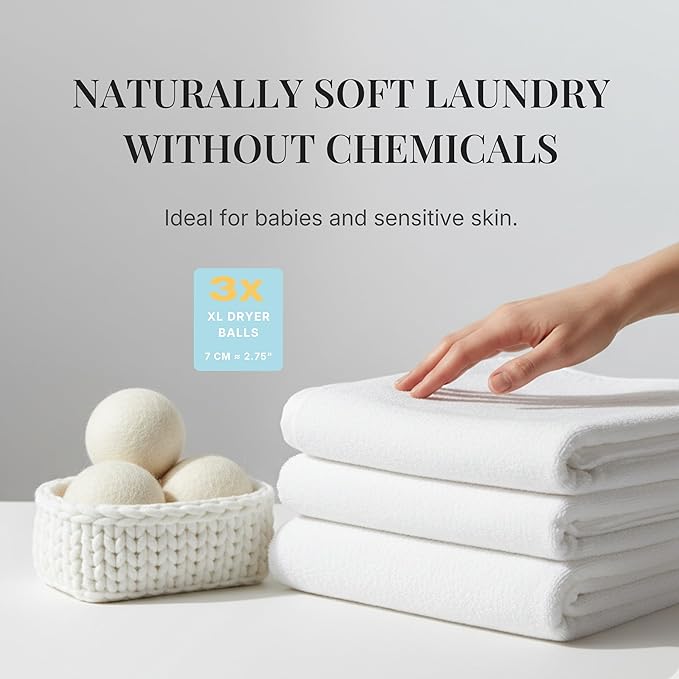 XL Wool Dryer Balls – Natural Fabric Softener for Laundry – Reusable, Anti-Static & Reduces Drying Time – 100% New Zealand Wool – Eco-Friendly Dryer Balls for Clothes