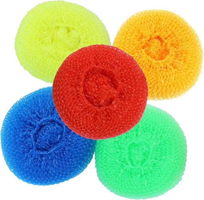 15 Pcs Plastic Dish Scrubbers, Nylon Scouring Pad Mesh Pot Scourers (Yellow+Blue+Red+Green+Orange)