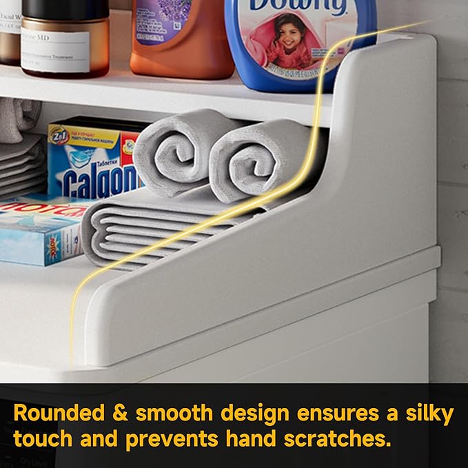 Washer Dryer Countertop Laundry Wood 2 Tier Shelves Topper with Edge, 54" W x 26.7" D Cover Guard Organizer for Washer and Dryer Laundry Hamper Counter Storage Organization White Wood