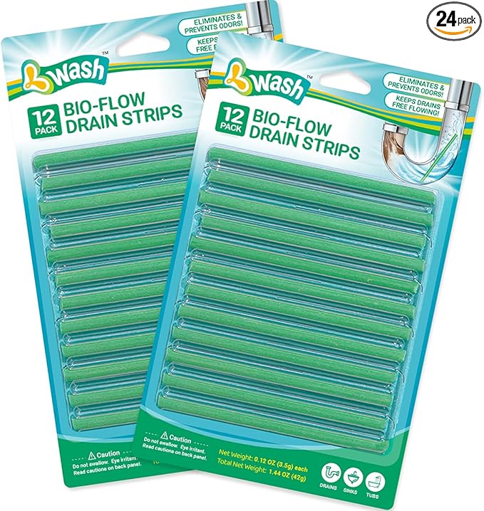 Bio-Flow Drain Strips - 24 Strips | Drain Cleaner & Odor Remover Drain Sticks