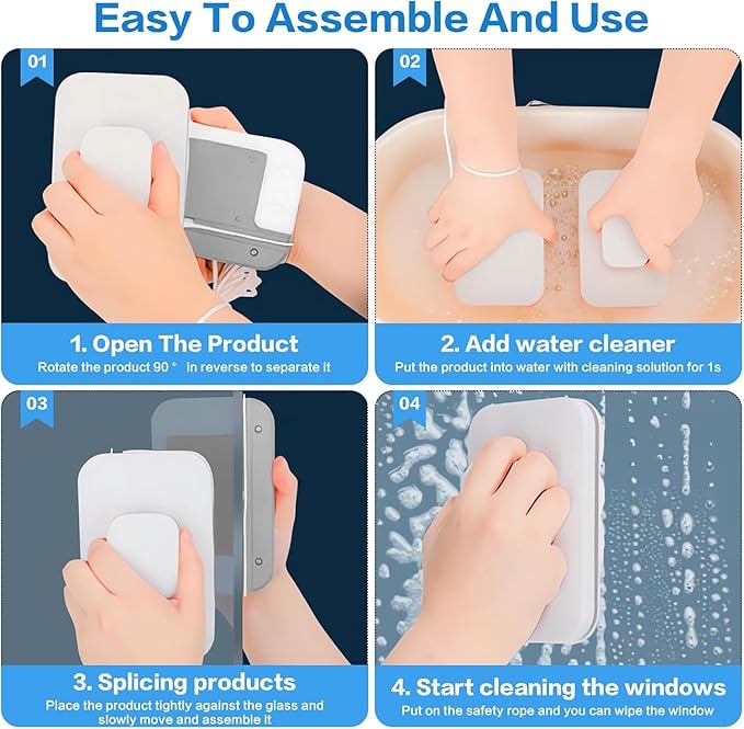 Magnetic Windshield Cleaner Tool, Double-Sided Window Cleaner Glass Wiper, Magnetic Window Cleaner, Magnetic Windshield Cleaner for High Rise Double Glazed Windows Thickness