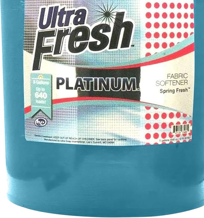 Ultra Fresh Platinum 5 Gallon Spring Fresh Scented Fabric Softener Liquid with Pump for Easy Dispensing for Up to 640 Laundry Loads (4 Pack)