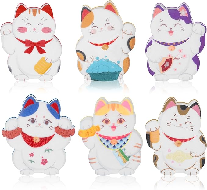 6 Pieces Cat Kitchen Sponges Lucky Cat Design Sponges Fun Non-Scratch Scrub for Washing Dishes Pots Pans and Household Cleaning Supplies for Kitchen Dishes Furniture Gifts