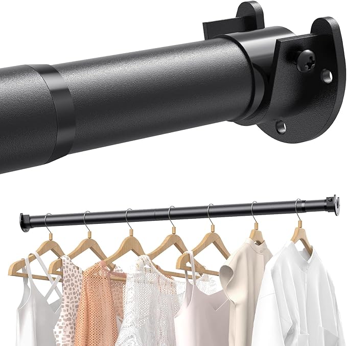 Supforce 4 PACK Closet Rods for Hanging Clothes, 17 to 28 Inches Stepless Adjustable Metal Closet Rod, 1.3 Inches Heavy Duty Clothes Hanging Rod for Closet Wardrobes Laundry RV, Black