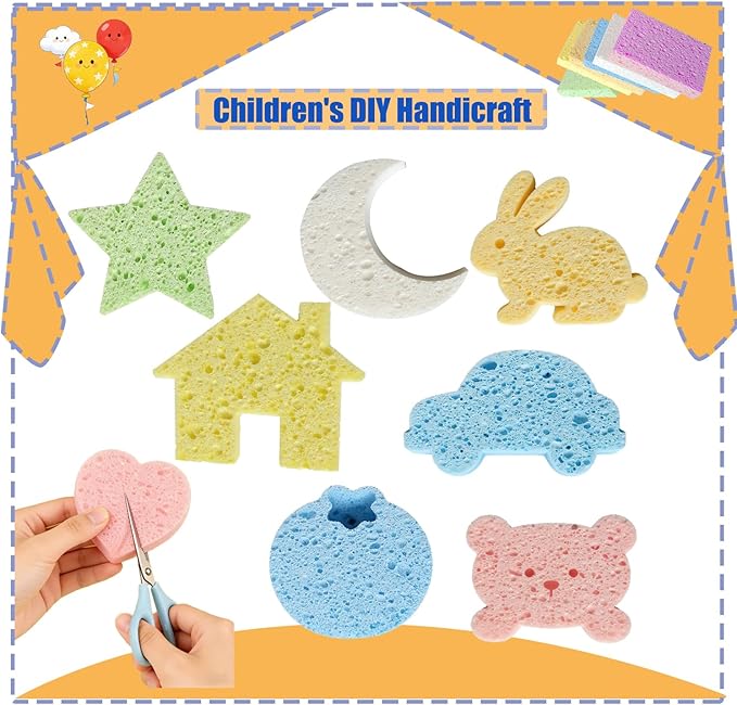 12 Pack Kitchen Natural Cellulose Sponges, Color Sponge, Dishwashing Sponges, Car Washing Sponge, Suitable for Kitchen and Bathroom,Car,Household, Children's Fun Cutting DIY.