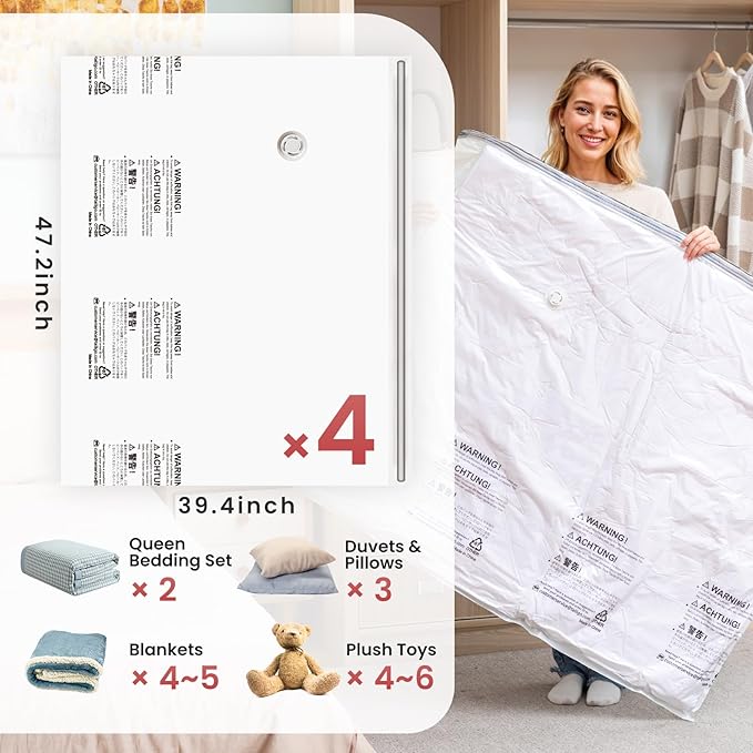 TAILI 4 Pack Vacuum Storage Bags, XXL Jumbo (47x39 Inch), Vacuum Sealed Bags for Comforter and Blankets, Bedding, Clothing, Giant Space Saver Bags for Huge Stuffed Toy