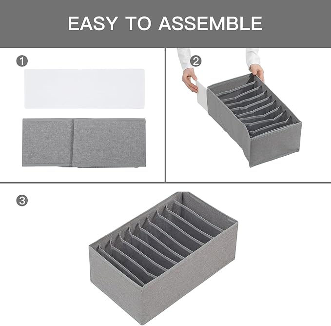 Qozary 4 Pack Drawer Organizers for Clothing, 10 Grids Foldable Dresser Drawer Organizers, Clothes Organizer for Folded Clothes, T-shirt, Tank Tops, Camisoles, Underwear, Leggings, Baby Clothes