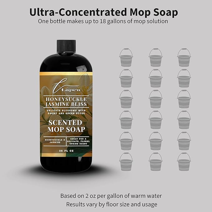 Lapew Honeysuckle Jasmine Scented Mop Soap - Luxury Floor Cleaner Concentrate for Mopping Tile, Laminate, Vinyl & Hardwood | Streak-Free, Low-Foam | 36 oz
