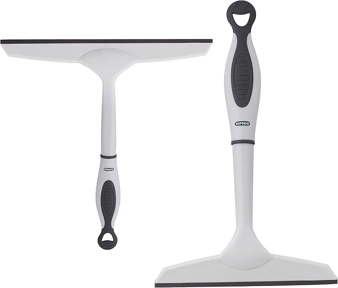Superio Rubber Squeegee, 2 Pack, Streak Free All Purpose Window Squeegee, Comfort Grip Handle and Hanging Hook (Grey, 6 Inch- 10 Inch Set)